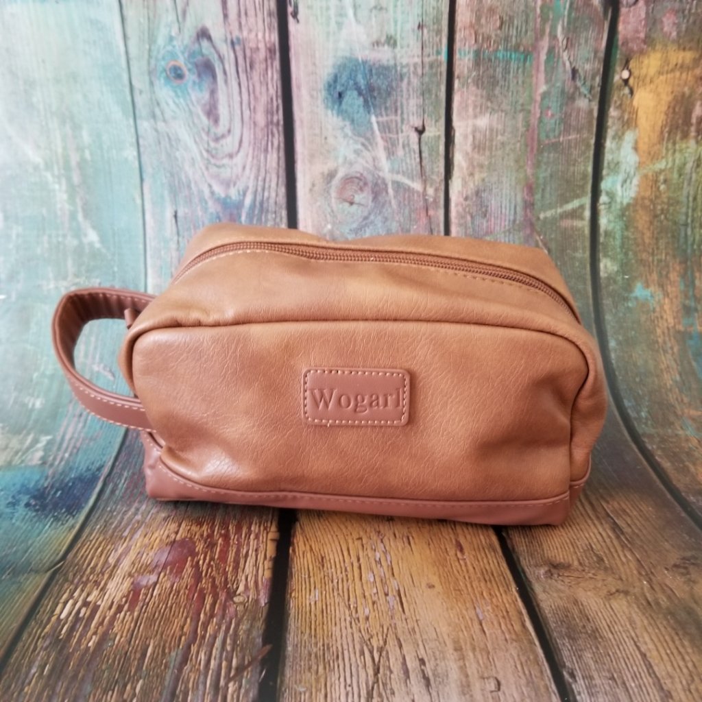 New Brown Faux Leather Travel Cosmetics Accessories Dop Kit Case